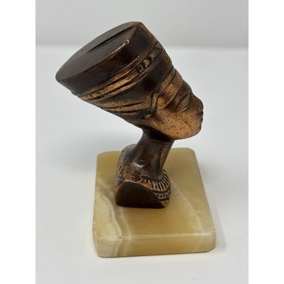 Nefertiti Bust Figurine Statue Sculpture Metal Marble Base Egyptian Queen 5.25” - Picture 2 of 10